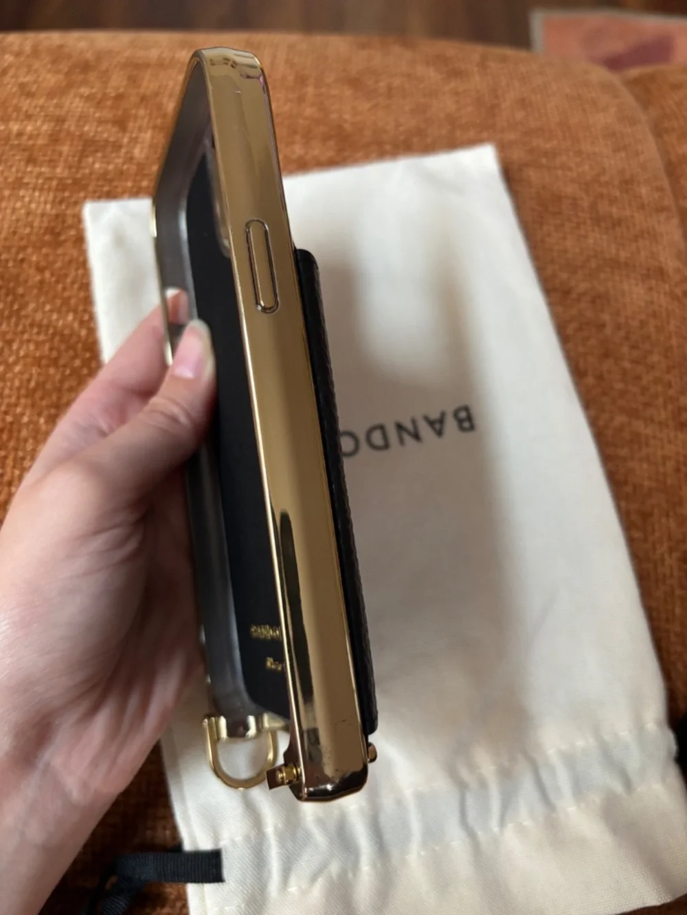 ✨LIKE NEW Bandolier Hailey Chrome Crossbody iPhone 15 case in Black Chrome/Gold